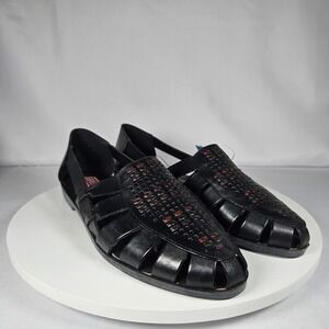 Women's Black Woven Leather Flats - Size 8.5 Narrow